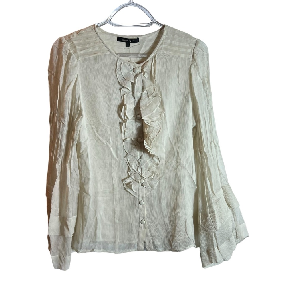 Nanette Lepore Womens Silk Ruffled Bell Toll Top Blouse Cream NWT, Size 6